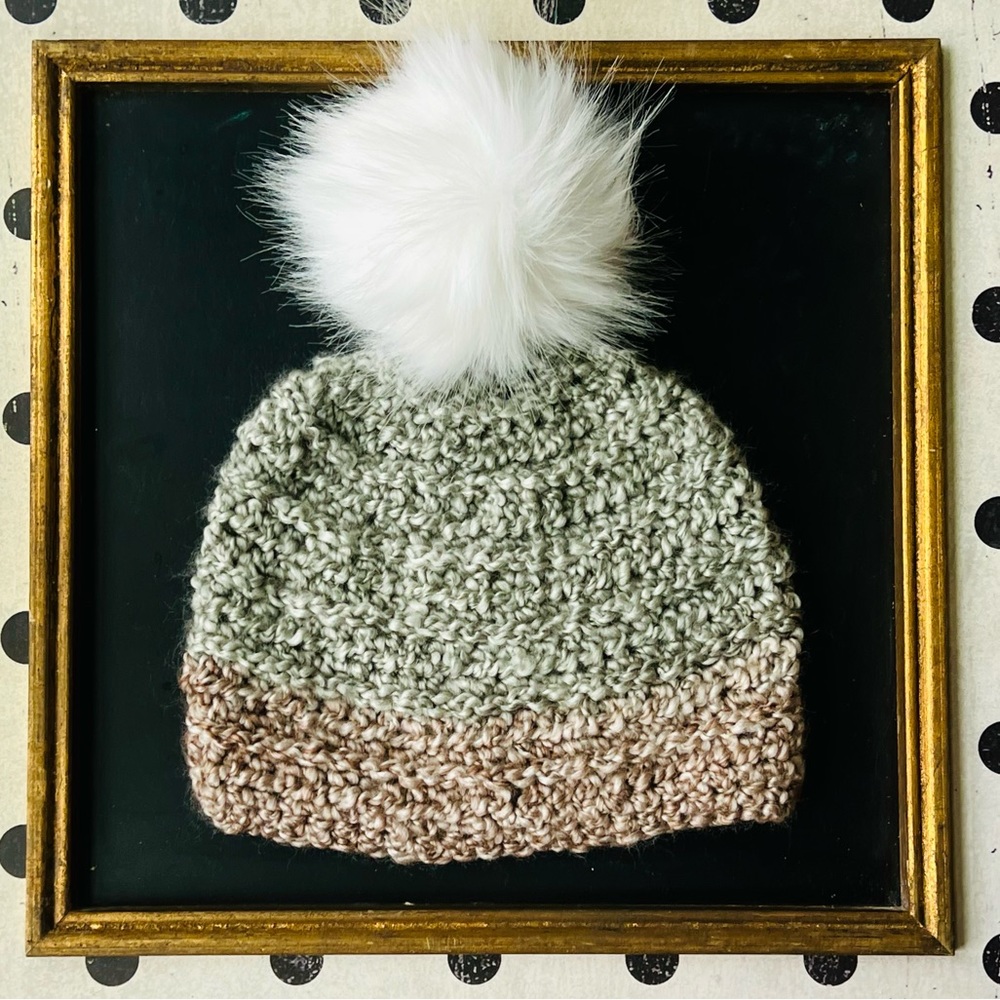 Hand-Crocheted Winter Beanie Hat with White Faux Fur Pom